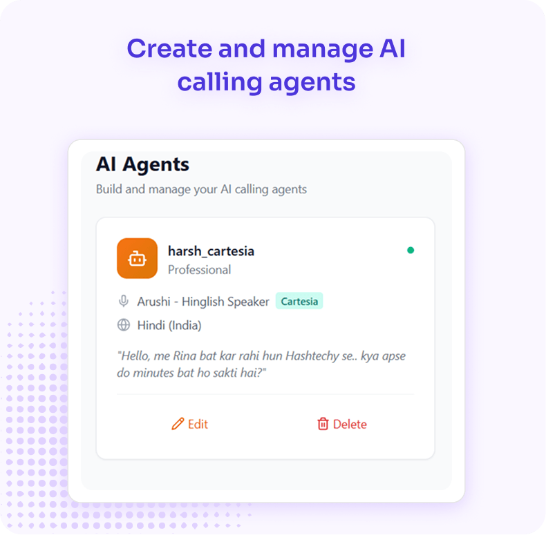 Create and manage AI calling agents