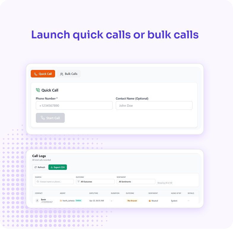 Launch quick calls or bulk calls